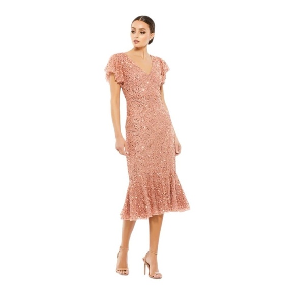 Mac Duggal Sequin Ruffle Midi Gown in Rose Gold NWT - Picture 11 of 11